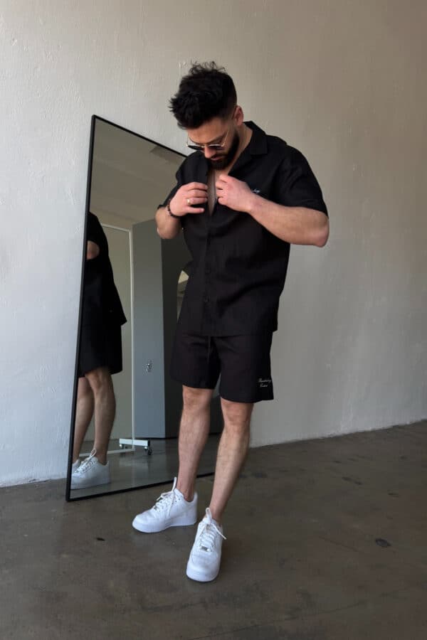 Komplet lniany męski BG Latino | czarny