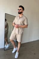 Komplet lniany męski BG Latino | beżowy