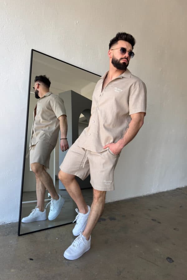 Komplet lniany męski BG Latino | beżowy