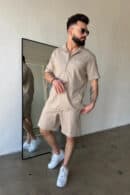 Komplet lniany męski BG Latino | beżowy