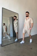 Komplet lniany męski BG Latino | beżowy