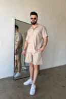 Komplet lniany męski BG Latino | beżowy