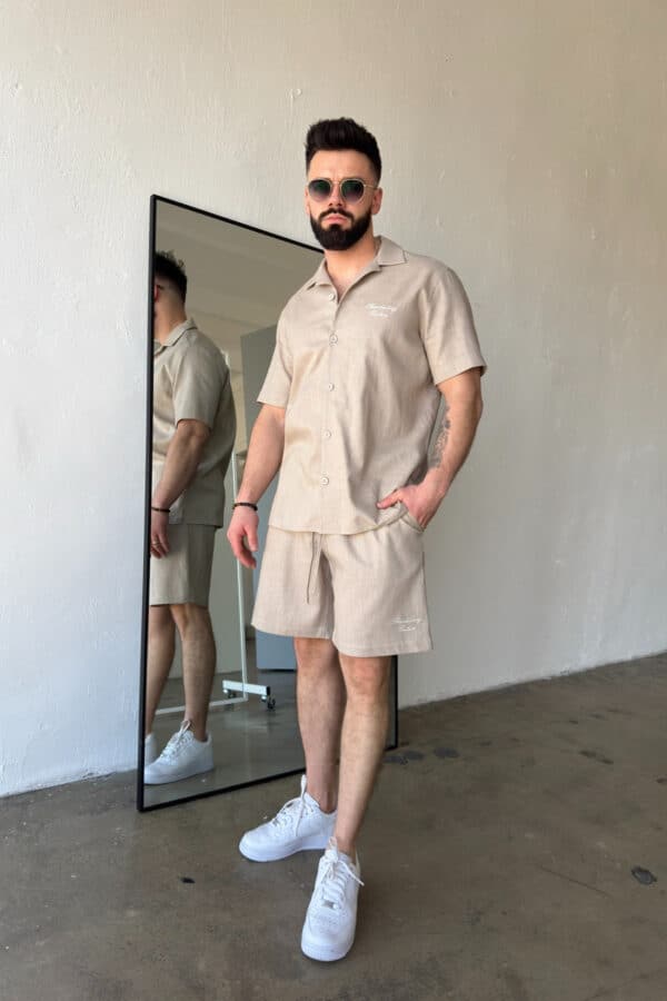 Komplet lniany męski BG Latino | beżowy