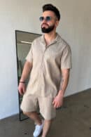 Komplet lniany męski BG Latino | beżowy