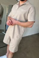 Komplet lniany męski BG Latino | beżowy