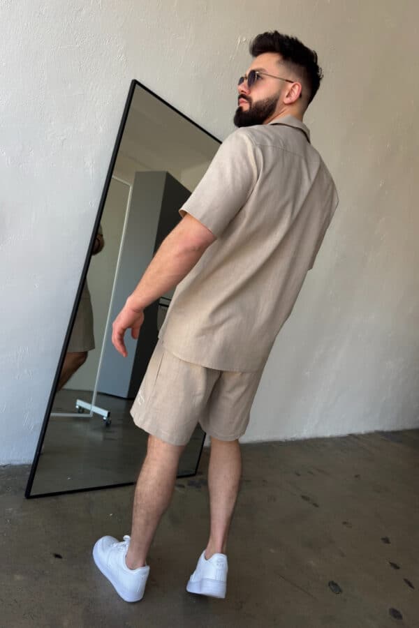 Komplet lniany męski BG Latino | beżowy