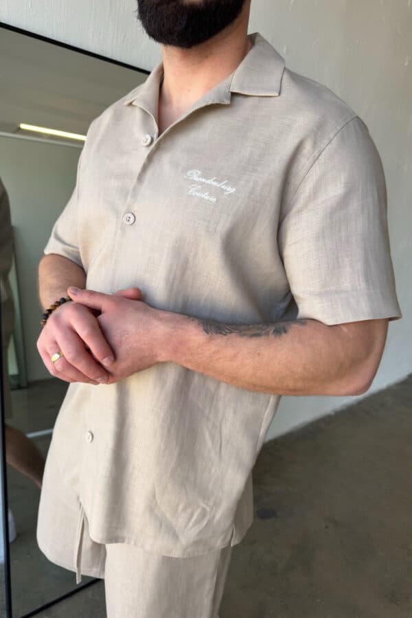 Komplet lniany męski BG Latino | beżowy