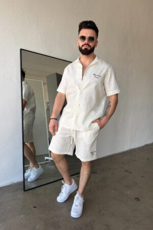 Komplet lniany męski BG Latino | ecru