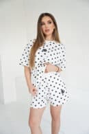 T-Shirt damski BG Dots | biały - czarny kropki