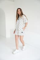 T-Shirt damski BG Dots | biały - czarny kropki