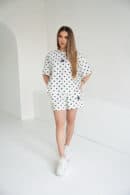 T-Shirt damski BG Dots | biały - czarny kropki