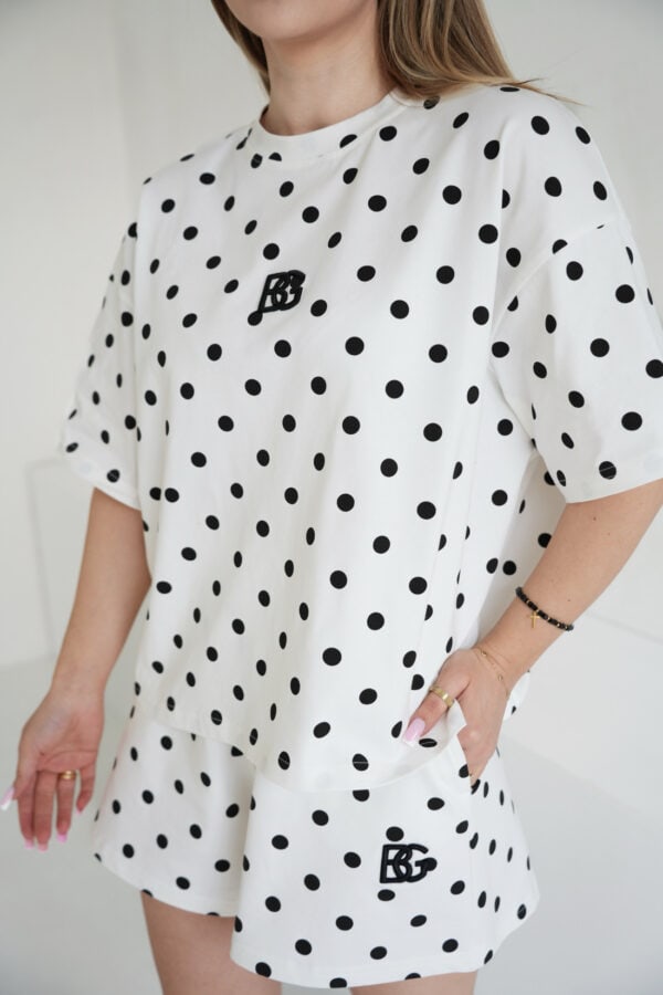 T-Shirt damski BG Dots | biały - czarny kropki