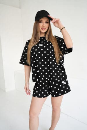 T-Shirt damski BG Dots | czarny - biały kropki
