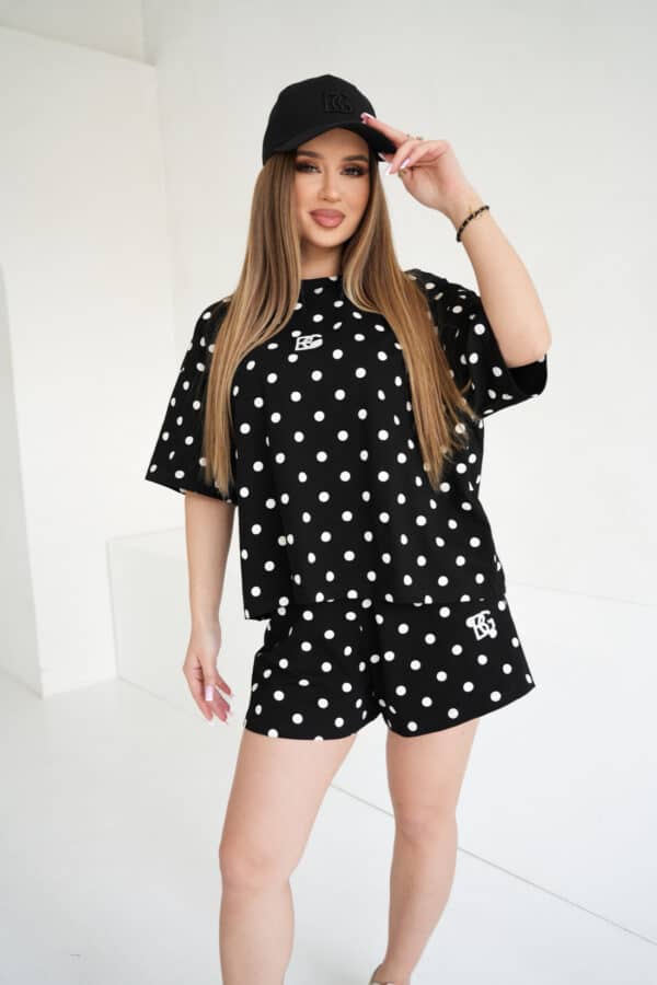 T-Shirt damski BG Dots | czarny - biały kropki