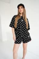 T-Shirt damski BG Dots | czarny - biały kropki