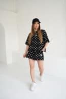 T-Shirt damski BG Dots | czarny - biały kropki