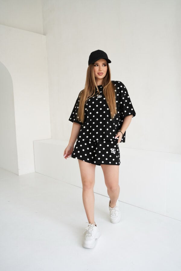 T-Shirt damski BG Dots | czarny - biały kropki