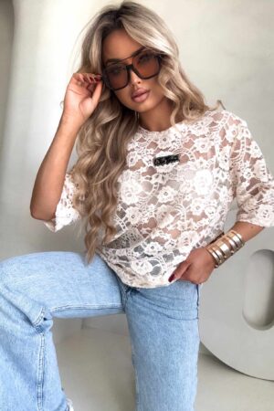 Bluzka MARMARIS koronka welur – beżowa