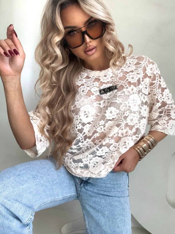 Bluzka MARMARIS koronka welur – beżowa