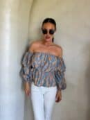 Bluzka hiszpanka MISS print ornament – blue