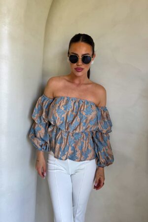 Bluzka hiszpanka MISS print ornament – blue