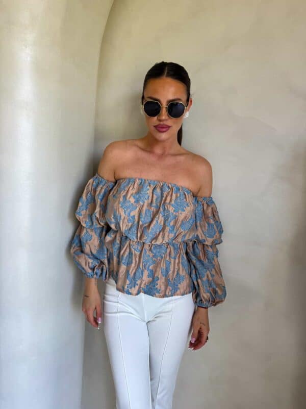 Bluzka hiszpanka MISS print ornament – blue Bluzka hiszpanka MISS print ornament – blue