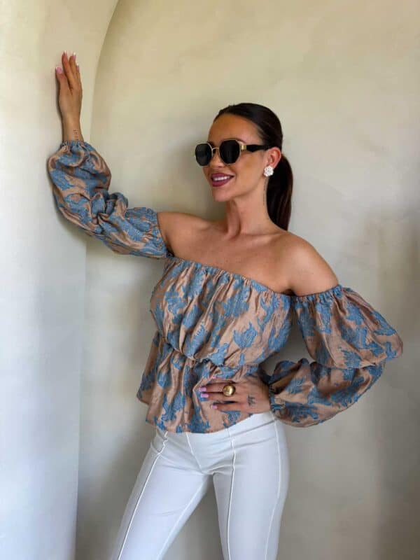 Bluzka hiszpanka MISS print ornament – blue