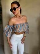 Bluzka hiszpanka MISS print ornament – blue