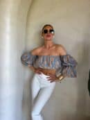 Bluzka hiszpanka MISS print ornament – blue