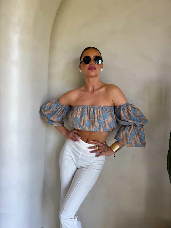 Bluzka hiszpanka MISS print ornament – blue