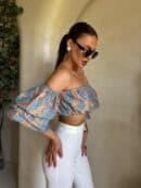 Bluzka hiszpanka MISS print ornament – blue