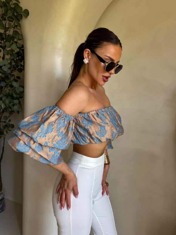 Bluzka hiszpanka MISS print ornament – blue