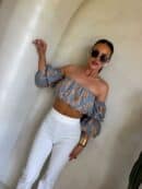 Bluzka hiszpanka MISS print ornament – blue