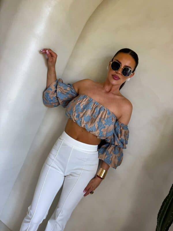 Bluzka hiszpanka MISS print ornament – blue