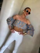 Bluzka hiszpanka MISS print ornament – blue