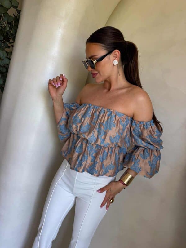 Bluzka hiszpanka MISS print ornament – blue