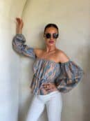 Bluzka hiszpanka MISS print ornament – blue