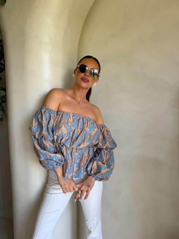 Bluzka hiszpanka MISS print ornament – blue