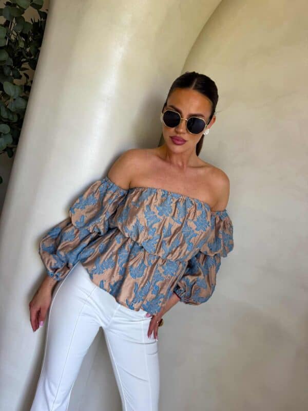 Bluzka hiszpanka MISS print ornament – blue