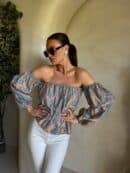 Bluzka hiszpanka MISS print ornament – blue