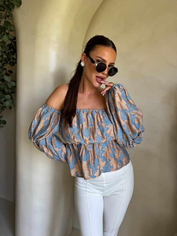 Bluzka hiszpanka MISS print ornament – blue