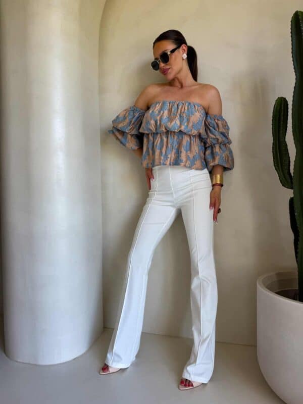 Bluzka hiszpanka MISS print ornament – blue