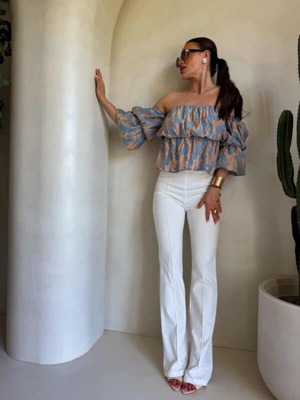 Bluzka hiszpanka MISS print ornament – blue