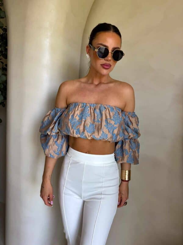 Bluzka hiszpanka MISS print ornament – blue