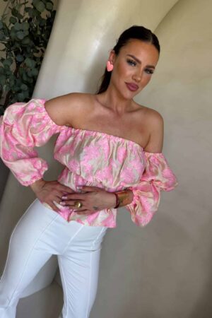 Bluzka hiszpanka MISS print ornament – różowy