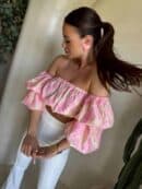 Bluzka hiszpanka MISS print ornament – różowy