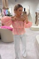 Bluzka hiszpanka MISS print ornament – różowy