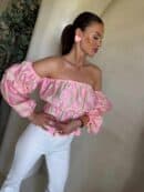 Bluzka hiszpanka MISS print ornament – różowy