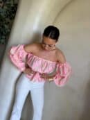 Bluzka hiszpanka MISS print ornament – różowy