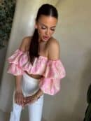 Bluzka hiszpanka MISS print ornament – różowy